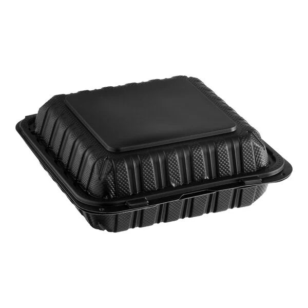Choice 9" x 9" x 3" 1-Compartment Microwaveable Black Mineral-Filled Plastic Hinged Take-Out Container - 150/Case