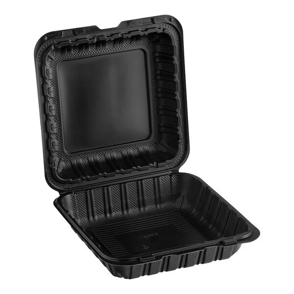 Choice 9" x 9" x 3" 1-Compartment Microwaveable Black Mineral-Filled Plastic Hinged Take-Out Container - 150/Case
